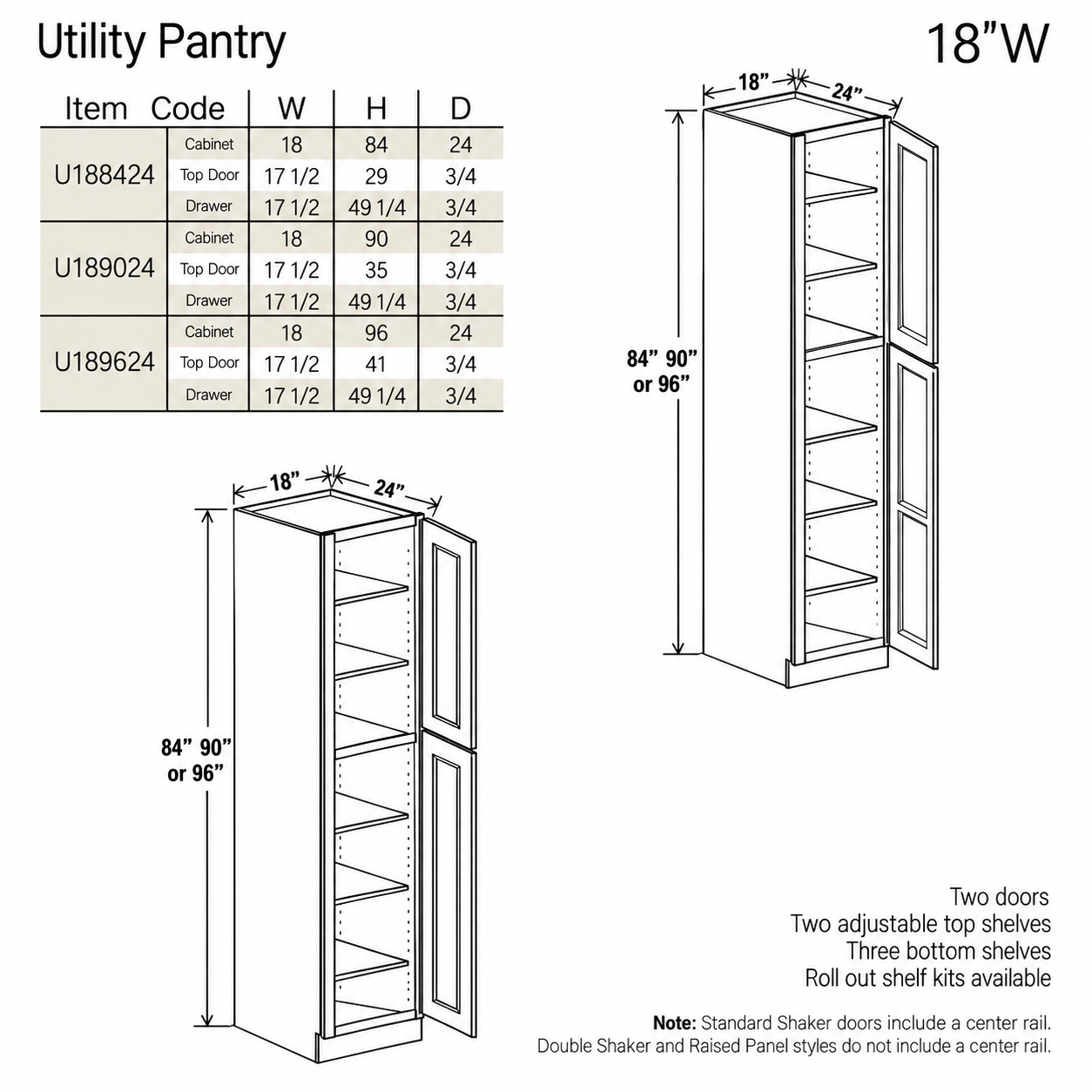 Shaker Gray 18″ W Two Single Door Utility Pantry Cabinet - Image 3