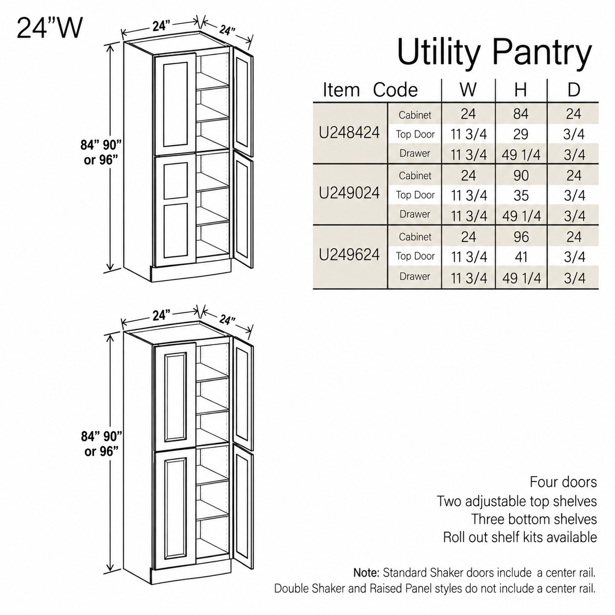 Shaker Gray 24″ W Two Double Door Utility Pantry Cabinet - Image 3