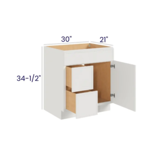 Slim Dove White - Vanity Combo - 30"Wx21"Dx34-1/2"H 2 door, 3 Drawers on Right