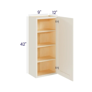 Charleston White - Wall Cabinet Single Door - 9"W X 42"H X 12"D With 1 Door And 3 Shelf