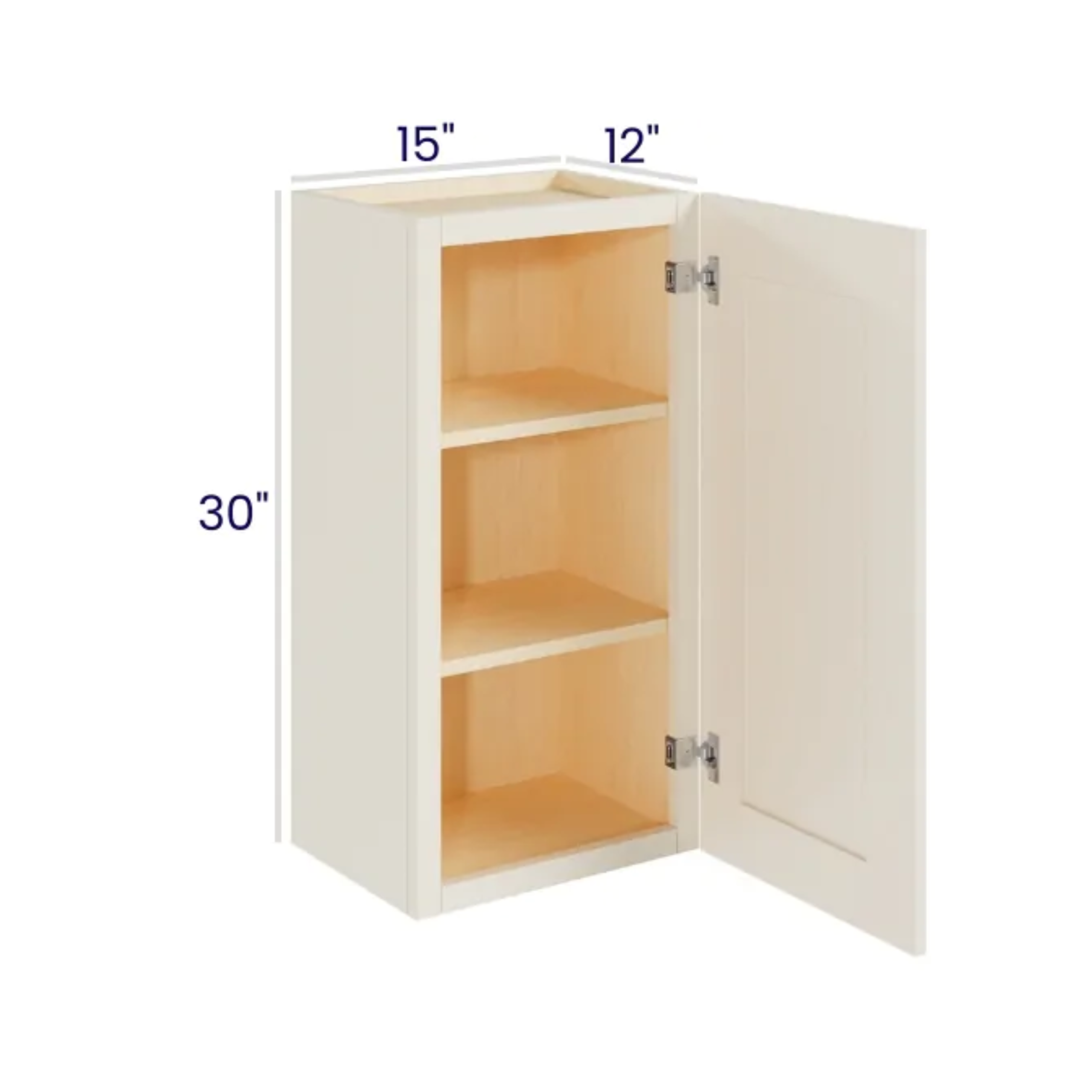Charleston White - Wall Cabinet Single Door - 15"W X 30"H X 12"D With 1 Door And 2 Shelf