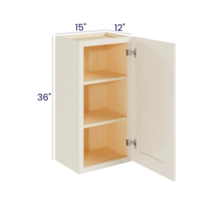 Charleston White - Wall Cabinet Single Door - 15"W X 36"H X 12"D With 1 Door And 2 Shelf