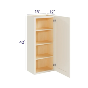 Charleston White - Wall Cabinet Single Door - 15"W X 42"H X 12"D With 1 Door And 3 Shelf