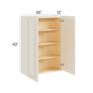 Charleston White - Wall Cabinet Double Door - 36"W X 42"H X 12"D With 2 Door And 3 Shelf