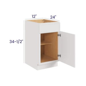 Slim Dove White - Base Cabinet Single Door-12"W X 24"D X 34-1/2"H With 1 Door, Drawer And Shelf
