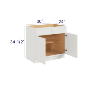 Slim Dove White - Base Cabinet Double Door - 30"W X 24"D X 34-1/2"H With 2 Door, 2 Drawer And 1 Shelf