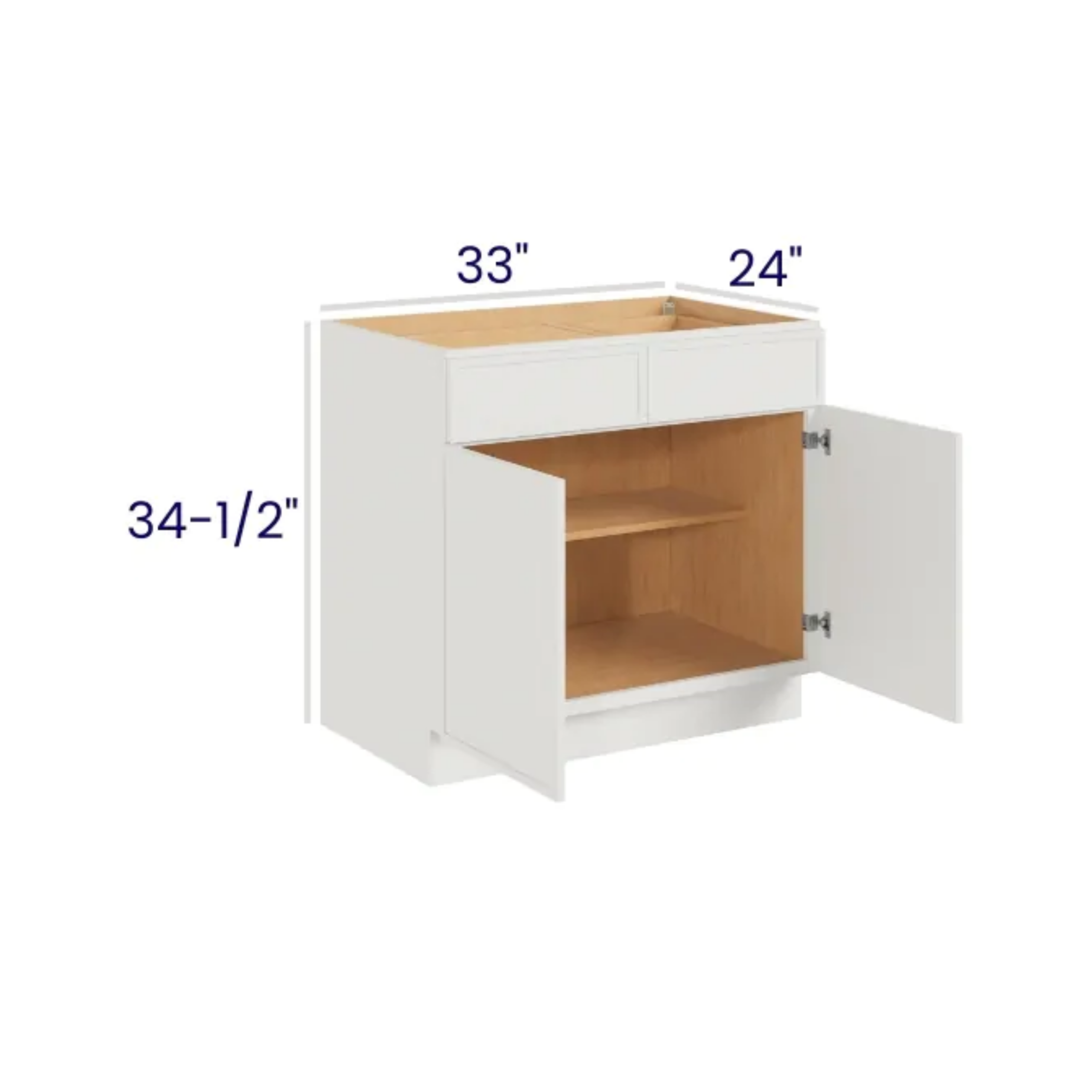 Slim Dove White - Base Cabinet Double Door - 33"W X 24"D X 34-1/2"H With 2 Door, 2 Drawer And 1 Shelf