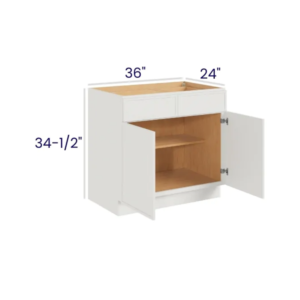 Slim Dove White - Base Cabinet Double Door - 36"W X 24"D X 34-1/2"H With 2 Door, 2 Drawer And 1 Shelf
