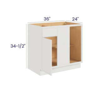 Slim Dove White - Blind Base Corner Cabinet - 27"W X 24"D X 34-1/2"H With 1 Door, Drawer And Shelf - Install Range 36" - 39"