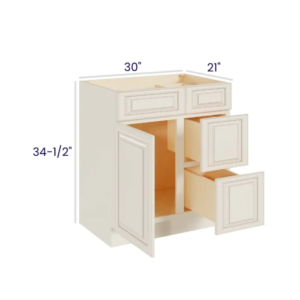 Charleston White - Vanity Combo - 30"Wx21"Dx34-1/2"H 2 door, 3 Drawers on Right