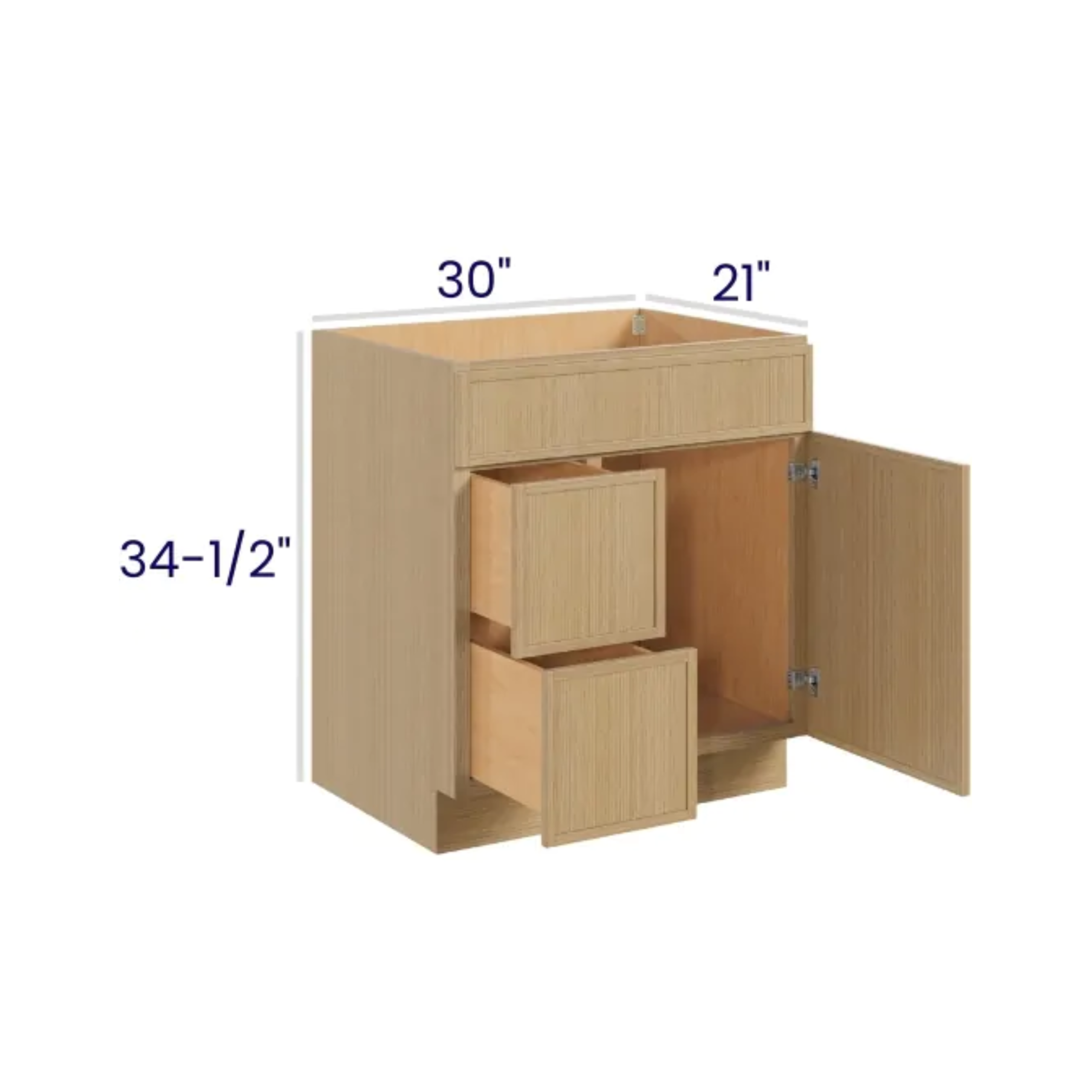 Slim White Oak - Vanity Combo - 30"Wx21"Dx34-1/2"H 2 door, 3 Drawers on Left