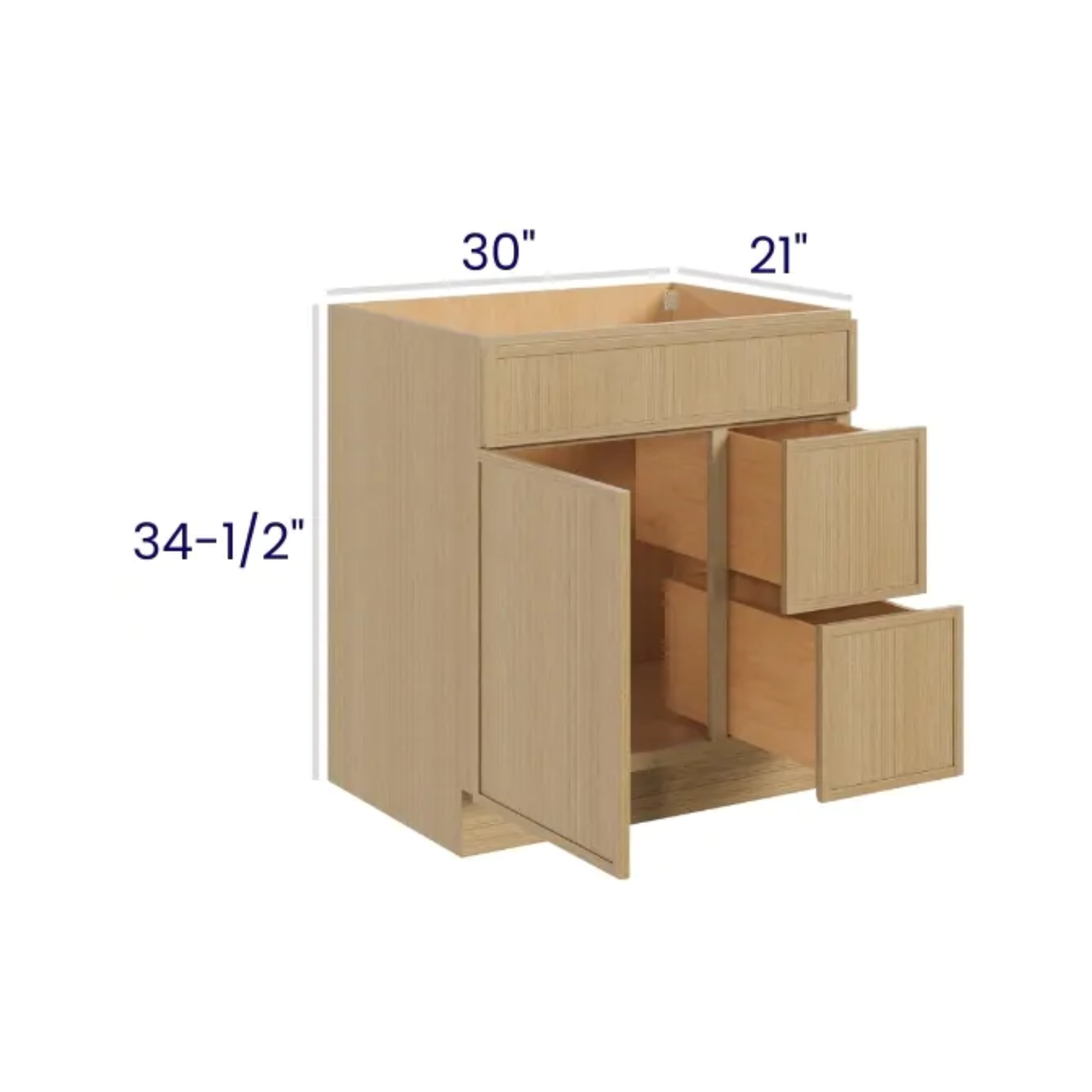 Slim White Oak - Vanity Combo - 30"Wx21"Dx34-1/2"H 2 door, 3 Drawers on Right