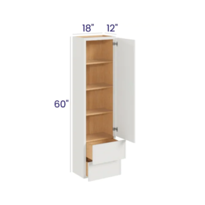 Slim Dove White - Wall Tower Cabinet - 18"W x 60"H x 12"D - 1D, 2 Drawers, 3 S
