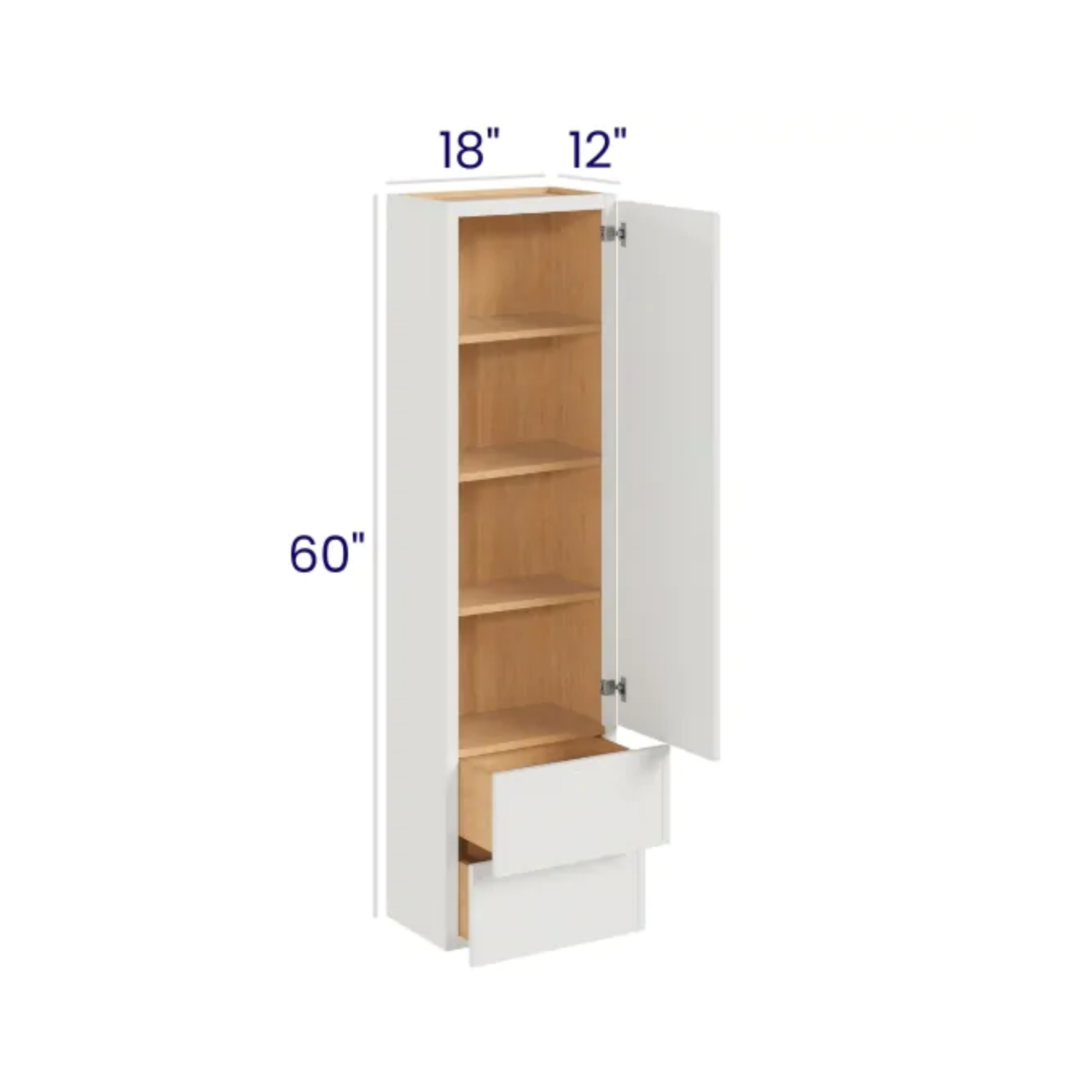 Slim Dove White - Wall Tower Cabinet - 18"W x 60"H x 12"D - 1D, 2 Drawers, 3 S