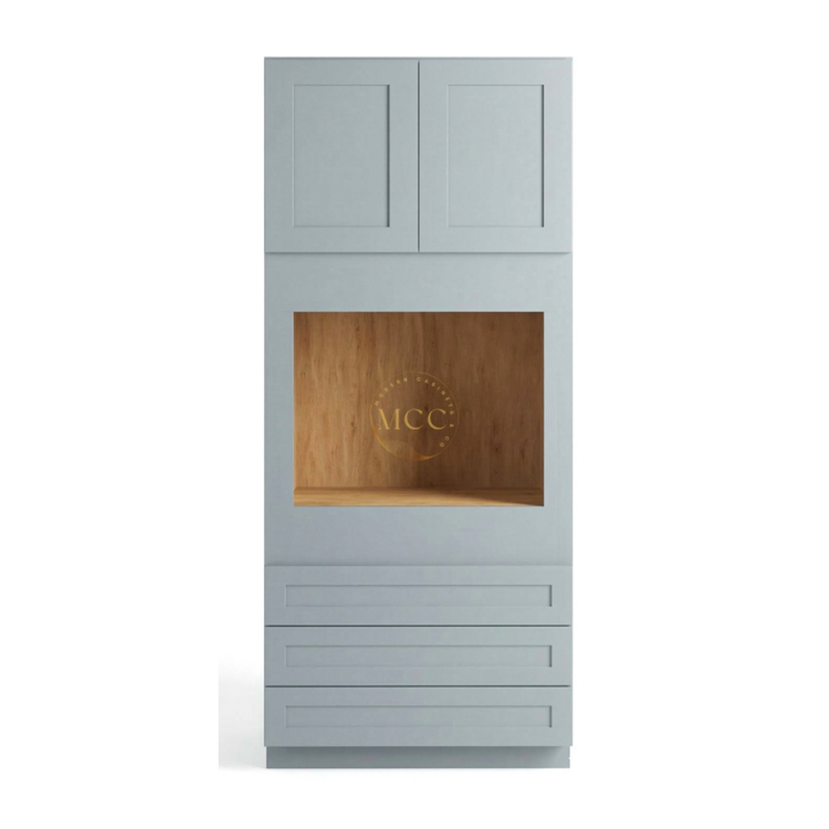 Shaker Gray 30″ W Double Door Oven Pantry Cabinet with Three Drawers
