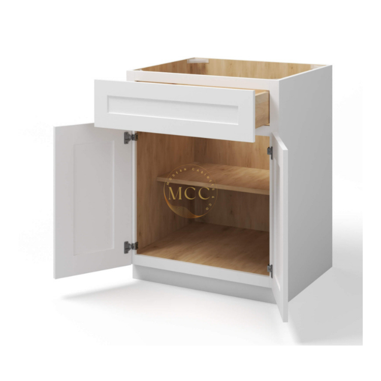 White Shaker Base Cabinet with Double Doors & Single Drawer