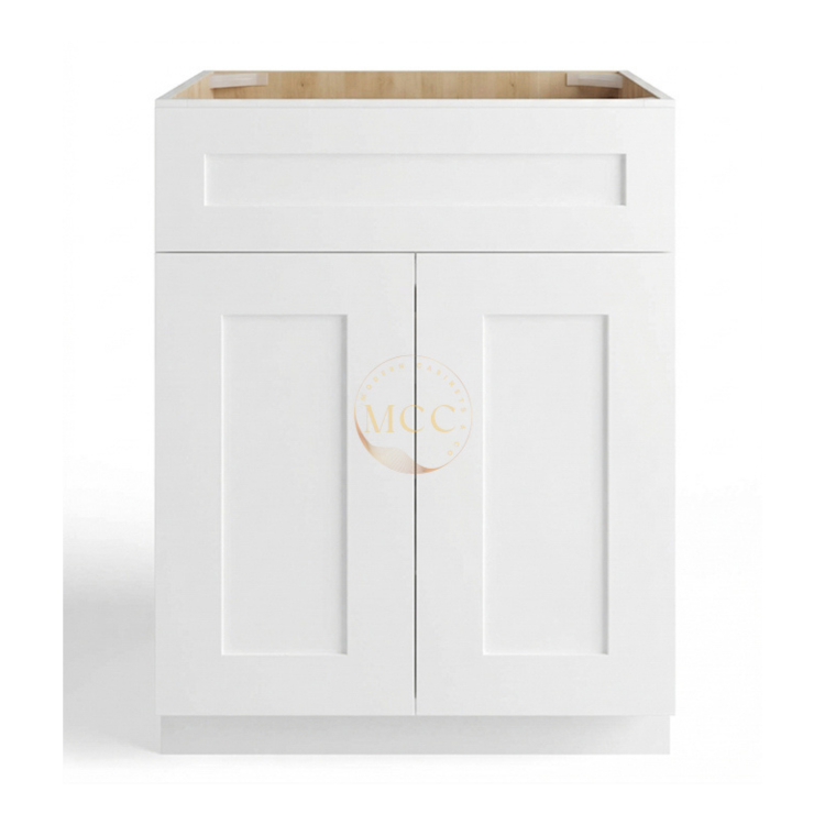 White Shaker Base Cabinet with Double Doors & Single Drawer - Image 2